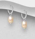 925 Sterling Silver Hoop Earrings Decorated with Freshwater Pearls