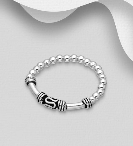 925 Sterling Silver Elastic Balinese Beaded Ring