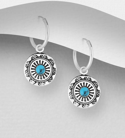 925 Sterling Silver Oxidized Hoop Earrings with Resin