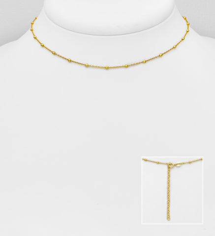 925 Sterling Silver Ball Choker, Plated with 0.5 Micron 18K Yellow Gold