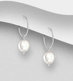 925 Sterling Silver Hoop Earrings Beaded with Freshwater Pearls