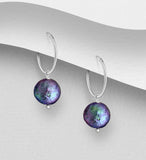 925 Sterling Silver Hoop Earrings Beaded with Freshwater Pearls