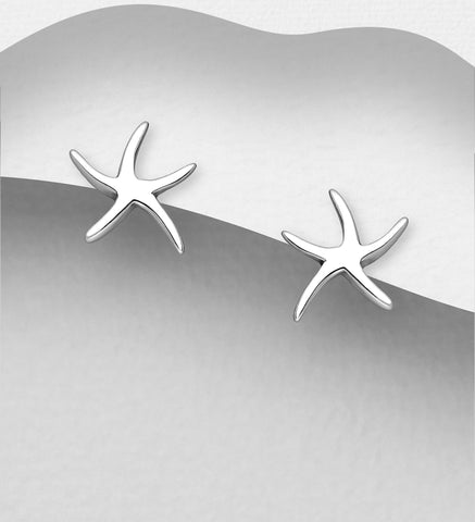 925 Sterling Silver Oxidized Starfish Push-Back Earrings