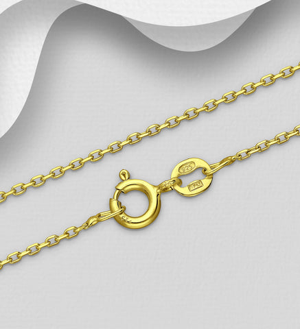 925 Sterling Silver Cable Chain, Plated with 0.5 Micron 18K Yellow Gold, 1 mm Wide