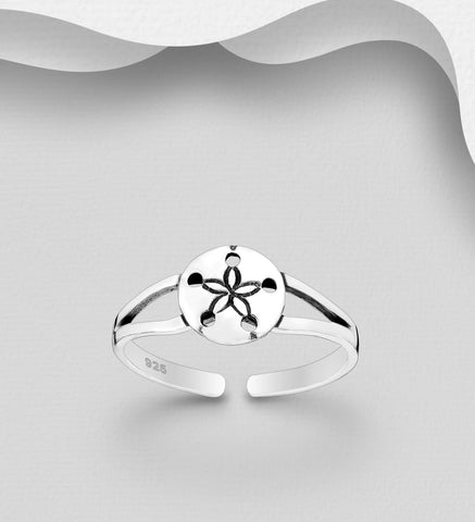 925 Sterling Silver Oxidized Adjustable Sand Dollar Toe Ring