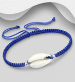 925 Blue Adjustable Anklet - Silver With Shell