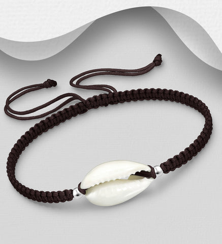 925 Brown Adjustable Anklet - Silver With Shell