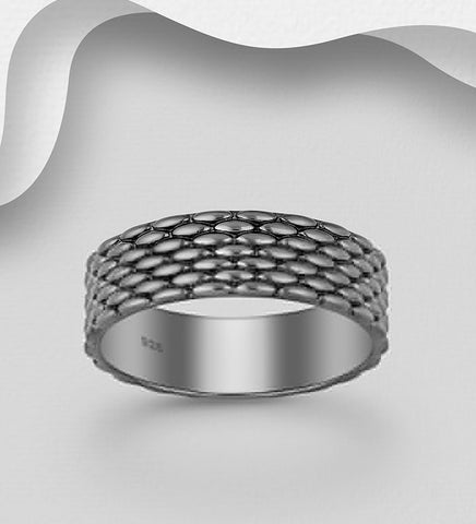 925 Sterling Silver Band Ring, Plated with Black Rhodium