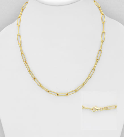 925 Sterling Silver Links Necklace, Plated with 0.5 Micron 18K Yellow Gold, 4 mm Wide