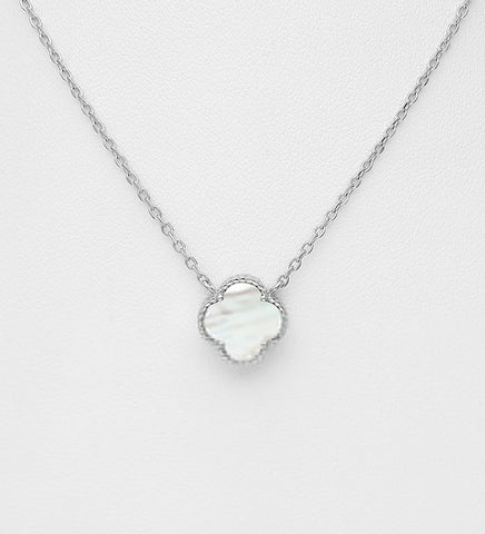 925 Sterling Silver Clover Necklace, Decorated with Shell
