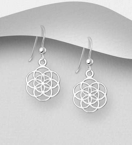 925 Sterling Silver Flower of Life Hook Earrings