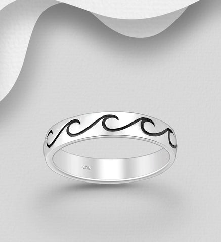 925 Sterling Silver Oxidized Wave Ring