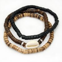 CLASSICS 77 Set Of Three Naturals Coco Bead Bracelets With Cowrie Shell