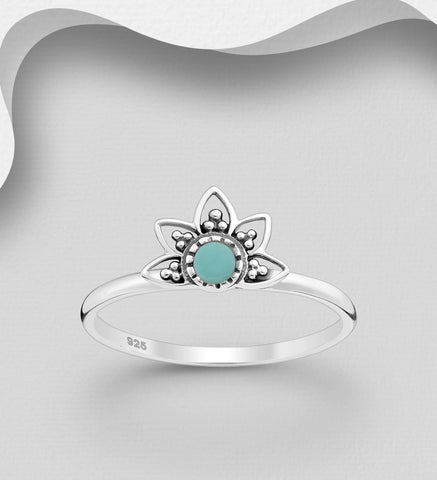 925 Sterling Silver Oxidized Ring, Decorated with Resin