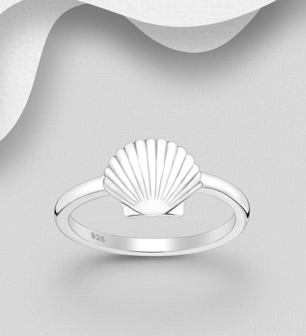925 Sterling Silver Oxidized Scallop Shell Ring
