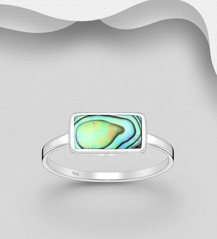 925 Sterling Silver Rectangle Ring with Shell