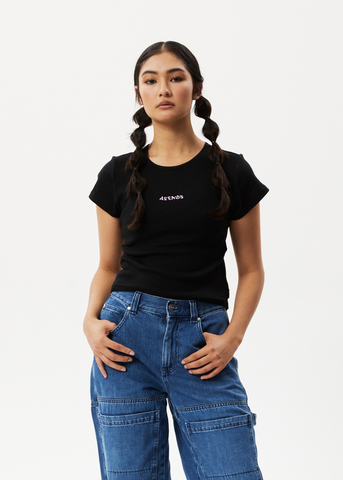 AFENDS - Organic Pointelle Fitted Tee- BLACK