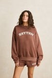 RHYTHM Collegiate Oversized Crew Neck Fleece - CHOCOLATE