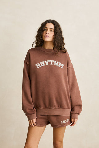 RHYTHM Collegiate Oversized Crew Neck Fleece - CHOCOLATE