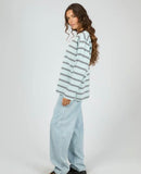 SILENT THEORY Long Sleeve Striped Top - LIGHT BLUE