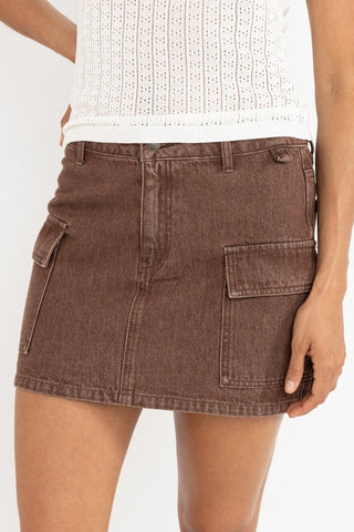 RHYTHM Cargo Denim Mini Skirt - BROWN