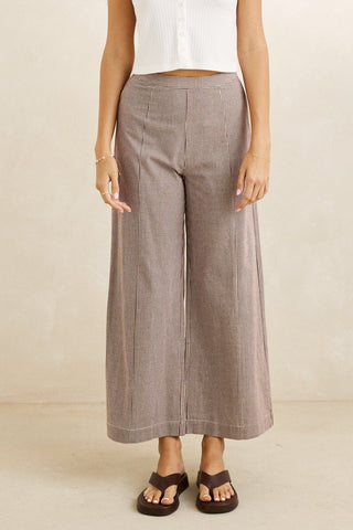 RHYTHM London Check Wide Leg Pant - CHOCOLATE