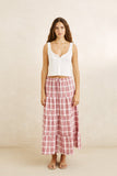RHYTHM Chelsea Check Tiered Maxi Skirt - PLUM
