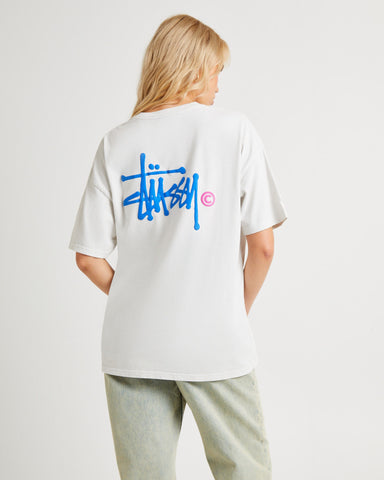 STUSSY Graffiti LCB Relaxed Tee - PIGMENT WASHED WHITE