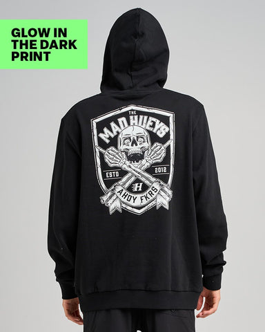 THE MAD HUEYS Ahoy Fkrs Shield Hooded Pullover - BLACK