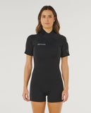 RIP CURL Womens Trad 2/2 SS Back Zip Springsuit - BLACK