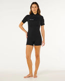 RIP CURL Womens Trad 2/2 SS Back Zip Springsuit - BLACK