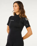 RIP CURL Womens Trad 2/2 SS Back Zip Springsuit - BLACK