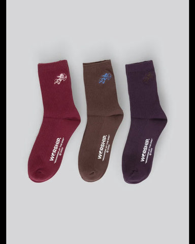 WORSHP Cherub Fine Rib Socks - CHERRY/GANACHE/BLACKBERRY