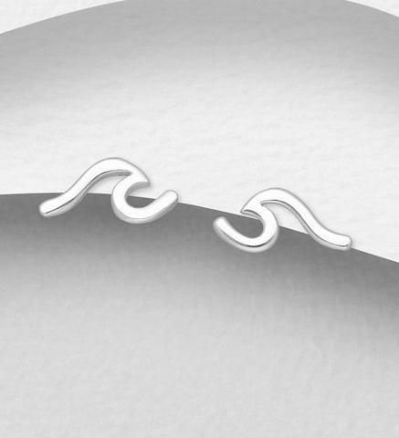 925 Sterling Silver Oxidised Wave Push-Back Earrings