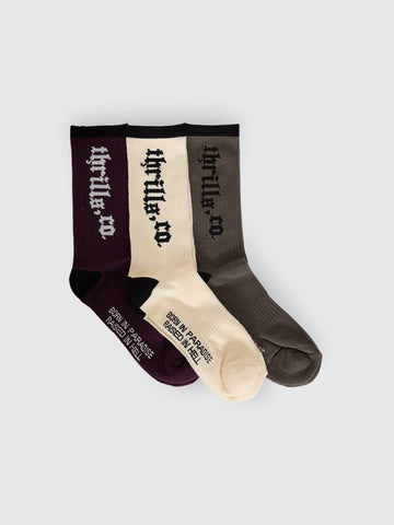 THRILLS New Delusions 3 Pack Socks - DEEP PURPLE/ASH/DIRTY WHITE