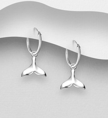 925 Sterling Silver Whale Tail Hoop Earrings