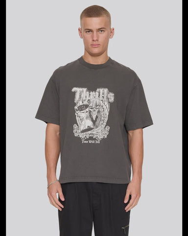 THRILLS Time Will Tell Oversize Box Crop Tee - DARK MERCH BLACK