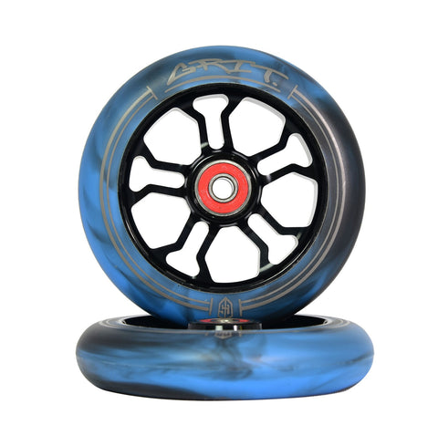 GRIT 110mm Black / Black Fluro  Blue Swirl Wheels (Pair)