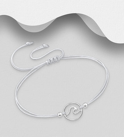 925 Sterling Silver Wave Adjustable Bracelet - GREY