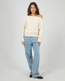 SILENT THEORY Off Shoulder Knit Jumper - OAT