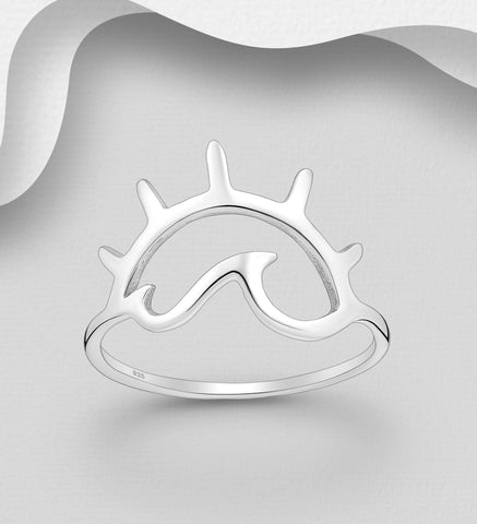 925 Sterling Silver Sun and Wave Ring