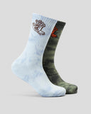 SANTA CRUZ Screaming Mono Hand Crew Socks (2-Pack) - BLUE-BLACK TIE DYE