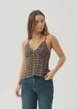 AFENDS Reverie Hemp Seersucker Strappy Top - COFFEE CHECK