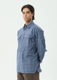 AFENDS Mountains Oversized Long Sleeve Shirt - NAVY CHECK