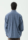AFENDS Mountains Oversized Long Sleeve Shirt - NAVY CHECK
