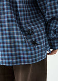 AFENDS Mountains Oversized Long Sleeve Shirt - NAVY CHECK