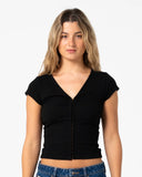 RUSTY I'm Hooked Cap Sleeve Fashion Top - BLACK