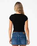 RUSTY I'm Hooked Cap Sleeve Fashion Top - BLACK