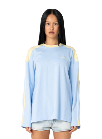 RUSTY Penny Oversized Long Sleeve Tee - RETRO BLUE/YELLOW STRIPE