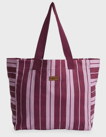 ROXY Sunday Stripe Tote - BEET RED